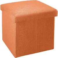 Intirilife Pouf Pliable 38x38x38 Cm En Orange Mandarine - Boîte De Rangement Décorative En Tissu Aspect Lin Pour Gagner De L'espace - Tabouret Coffre Siège