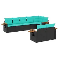 vidaXL Salon de jardin 8 pcs avec coussins noir résine tressée