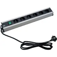 Bachmann Barrette d'alimentation à 6 prises, 90°, compatible 19", noire, 2,0 m, avec interrupteur