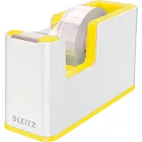 Leitz Dérouleur de ruban adhésif WOW, ergonomique, pour rouleaux de ruban adhésif de L 19 mm x L 33 m, ruban adhésif inclus, plastique ABS recyclable, blanc/jaune