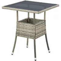 Juskys Polyrotan Table de jardin / Table d'appoint / Table de balcon Yoro - Carré - 60 x 60 cm - Gris - Plateau en verre inclus
