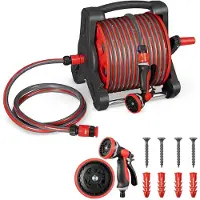 Juskys Enrouleur de tuyau mobile Basic - 30 mètres - rouge - avec accessoires