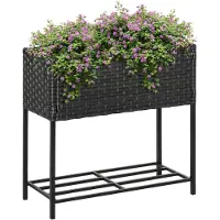 Outsunny Sunny Bloembak verhoogd met plank, rotanbruin 70 x 30 x 72 cm