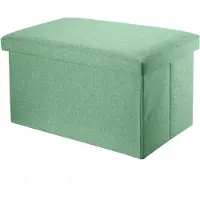 Intirilife Pouf Pliable 78x38x38 Cm En Vert Printemps - Boîte De Rangement Décorative En Tissu Aspect Lin Pour Gagner De L'espace - Tabouret Coffre Siège