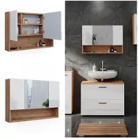 Vicco Armoire de toilette Irma Blanc brillant/Chêne doré 80.1x55cm, Model 40506