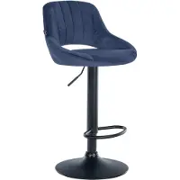 CLP Tabouret de bar Milet, revêtement en velours, réglable en hauteur, pivotant, avec dossier, bleu, structure noire