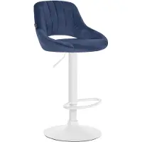 CLP Tabouret de bar , revêtement en velours Milet, réglable en hauteur, pivotant, avec dossier | Couleur : bleu, structure : blanc