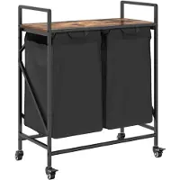 vidaXL Panier à linge à 2 compartiments avec roulettes chêne fumé