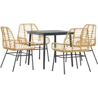 vidaXL Ensemble de jardin 5 pièces avec coussins Marron Poly rotin Verre