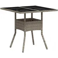 vidaXL Table de jardin avec plateau en verre gris clair 80x80x75 cm Poly rotin