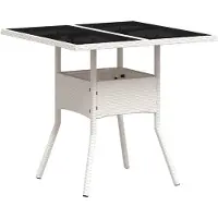 vidaXL Table de jardin avec plateau en verre blanc 80x80x75 cm Poly rotin