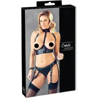Cottelli collection Bondage - ensemble soutien-gorge brillant avec menottes - noir - L