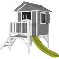 Axi Maison Enfant Beach Lodge Xl En Gris Avec Toboggan Vert Clair
