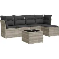 vidaXL Ensemble de salon de jardin 6 pièces avec coussins gris clair Poly rotin