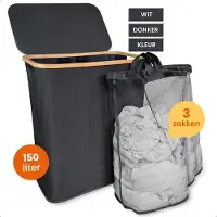 Goliving Trieur de linge 3 boîtes - 150L - Panier à linge pliable avec couvercle - 3 sacs amovibles avec étiquettes de couleur - 57 x 37 x 66 cm - Noir