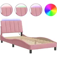 vidaXL Cadre de lit avec LED sans matelas "Hanko" rose 90x200 cm velours