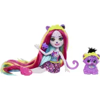 Enchantimals Sunshine Beach Persida Panthère aux longs cheveux, et Mistery, jupe amovible, 6 accessoires de jeu de cheveux