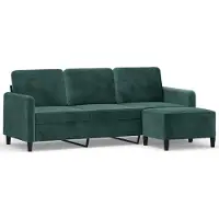 vidaXL Canapé à 3 places avec repose-pieds Vert foncé 180 cm Velours