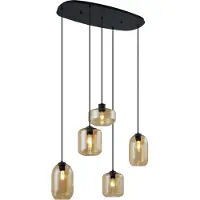 QAZQA Suspension moderne noire avec verre ambré 5 lumières - Sheena