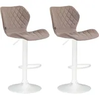 CLP - Ensemble de 2 tabourets de bar en liège et tissu, pivotants et réglables en hauteur. Couleur : taupe. Structure : blanche