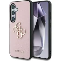 GUESS Coque 4G Metal Logo Saffiano pour Samsung Galaxy S25 Plus - Rose
