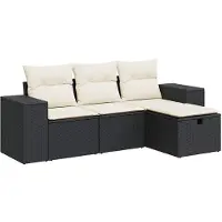 vidaXL Ensemble de salon de jardin 4 pièces avec coussins noir poly rotin