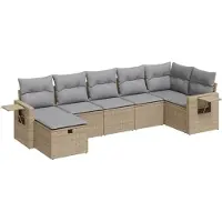 vidaXL Ensemble de salon de jardin 7 pièces avec coussins Beige Poly Rattan
