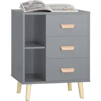 SoBuy Table d'appoint avec 3 tiroirs et 2 tablettes de rangement - 48x40x60 cm - Max. 40KG - Gris