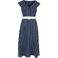 Voodoo Vixen Robe mi-longue Rockabilly de - Robe Rayée Évasée Large Col - XS - 4XL - pour Femme - bleu/blanc - Taille M