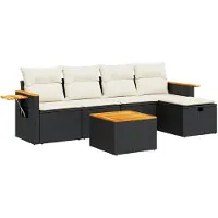 vidaXL Ensemble de salon de jardin 6 pièces avec coussins noir poly rotin