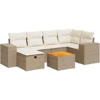 vidaXL Ensemble de salon de jardin 7 pièces avec coussins Beige Poly Rattan