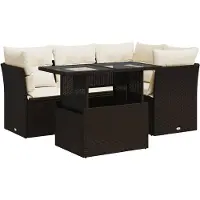 vidaXL Ensemble de salon de jardin 5 pièces avec coussins Marron Poly Rattan