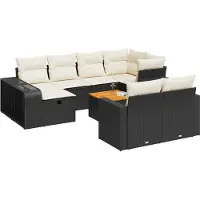 vidaXL Ensemble de salon de jardin 11 pièces avec coussins noir poly rotin