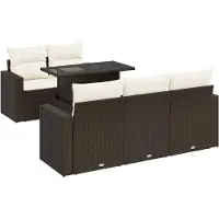 vidaXL Ensemble de salon de jardin 6 pièces avec coussins Marron Poly Rattan