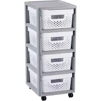 Curver Chariot de rangement - - Infinity - 4x11L - Blanc - Plastique - Tiroirs ajourés
