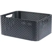 Curver 205846 aspect rotin style boîte de rangement taille m polypropylène anthracite 38,6 x 28,7 x 17 cm