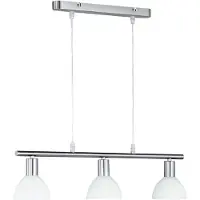 RL Reality|Trio Lampe à suspendre, 3 flammes, nickel mat, abat-jour en verre blanc