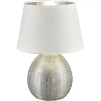 TRIO Lampe de table en céramique LUXOR 35cm, abat-jour en tissu blanc/argenté Ø24cm