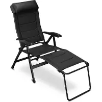 Aktiv shop GmbH ELONEO Chaise de camping pliante avec repose-jambes amovible, chaise pliante rembourrée en aluminium, chaise de jardin pliante, chaise longue avec dossier réglable, Camping Chair noir rembourré