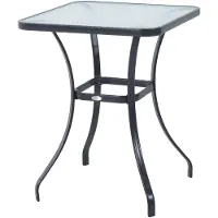 Outsunny Table de jardin table en verre table bistro balcon verre trempé + métal 68.5 x 68.5 cm noir 84B-035