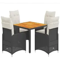 vidaXL Ensemble de jardin bistrot 5 pièces avec coussins noir Poly rotin