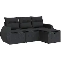 vidaXL Ensemble de salon de jardin 4 pièces avec coussins noir poly rotin