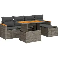 vidaXL Ensemble de salon de jardin 6 pièces avec coussins Gris Poly rotin Acacia