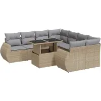 vidaXL Ensemble de salon de jardin 9 pièces avec coussins beige Poly rotin