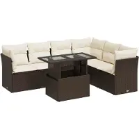 vidaXL Ensemble de salon de jardin 7 pièces avec coussins Marron Poly rotin