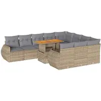 vidaXL Salon de jardin 11 pcs avec coussins beige résine tressée