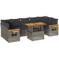 vidaXL Ensemble de jardin canapé 8 pièces avec coussins Gris Poly rotin Acacia