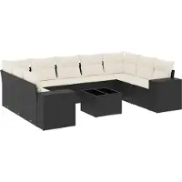 vidaXL Ensemble de 10 canapés de jardin avec coussins noir poly rotin