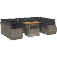 vidaXL Ensemble de salon de jardin 10 pièces avec coussins Gris Poly Rattan