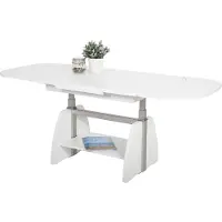 Hela Table basse avec fonction, table de salon Colin ovale -Reproduction blanc - hauteur réglable par ascenseur et extensible - grande étagère - dimensions 108-157x67cm